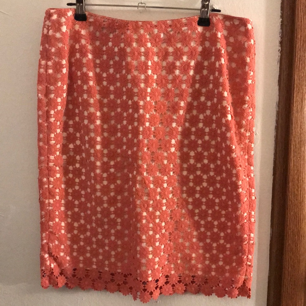 Talbots | Orange Floral Lace Pencil Skirt
